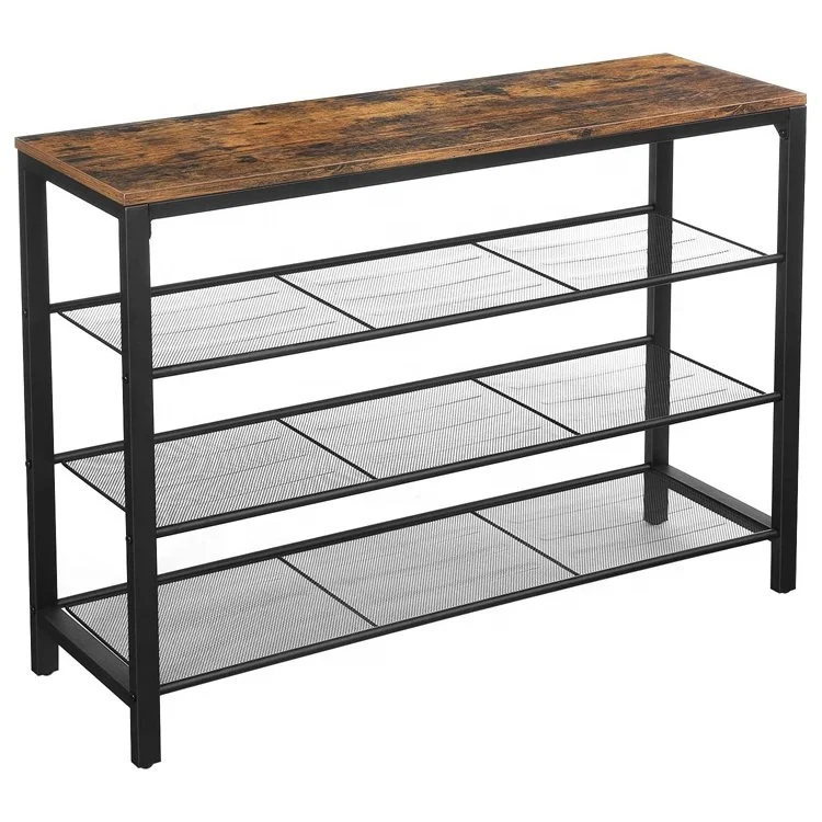 VASAGLE Hallway Living Room Simple Stable Industrial Style 3 layers Wooden Shoe Rack Organizer