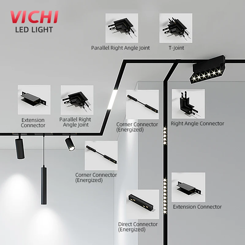 Vichi New 48V Linear Spotlight Surface Recessed Pendant Magnetic Track Light Rail Magnetic Track Light System LED Track Light