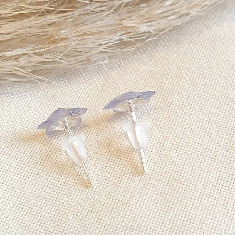 2024 Trendy Natural Flower Jewelry blue forget me not silver Handmade Resin Floral Design Cute Stud Earrings For Women