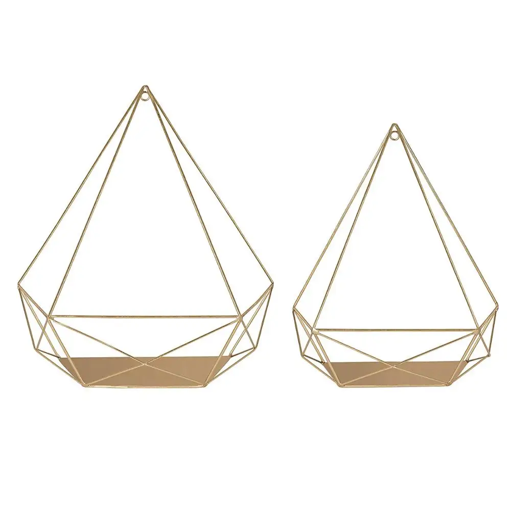 
Decorative Geometric Multi-use Metal Wall Display Shelves Gold 2 Piece Set 