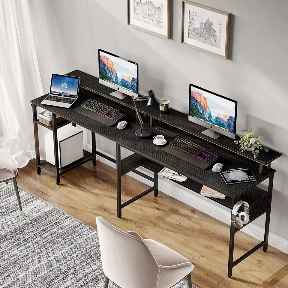 Computer Desk L Shaped with LED Strip & Power Outlets, Reversible L Shaped Computer pc desk