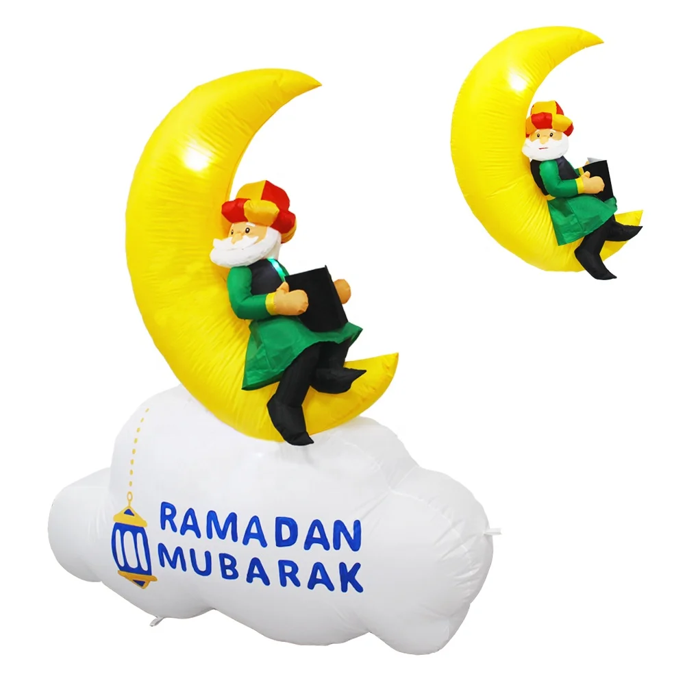 2024 New  EID Man Sitting on Moon Holding Book Outdoor Yard Islam Muslim Party Supplies  Ramadan Decorations Inflatable