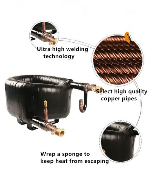 
coil evaporator/spiral coil condenser/water cooler parts and stainless steel tube copper fin 
