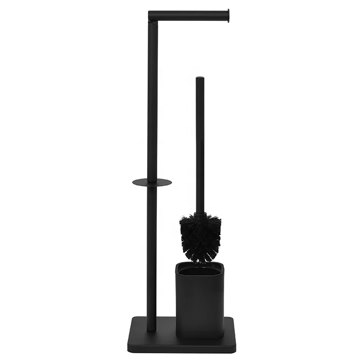 Stainless Steel Roll Holder with Toilet Brush Free Standing Roll Holder Toilet Paper Holder and Toilet Brush