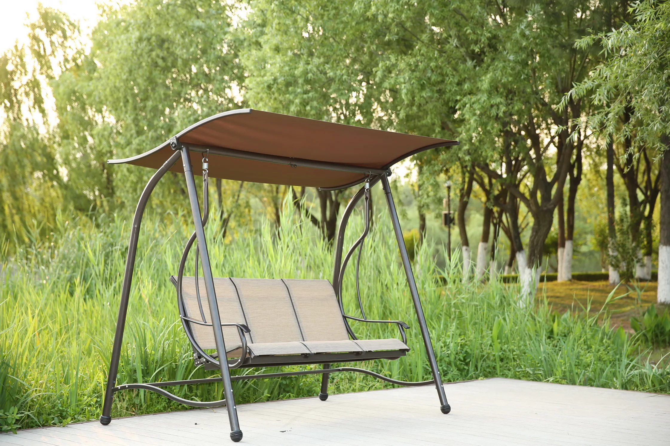 YOHO Cheap Garden Patio swings chair hanging 2 seats chair metal frame Patio swings with cushions with canopy