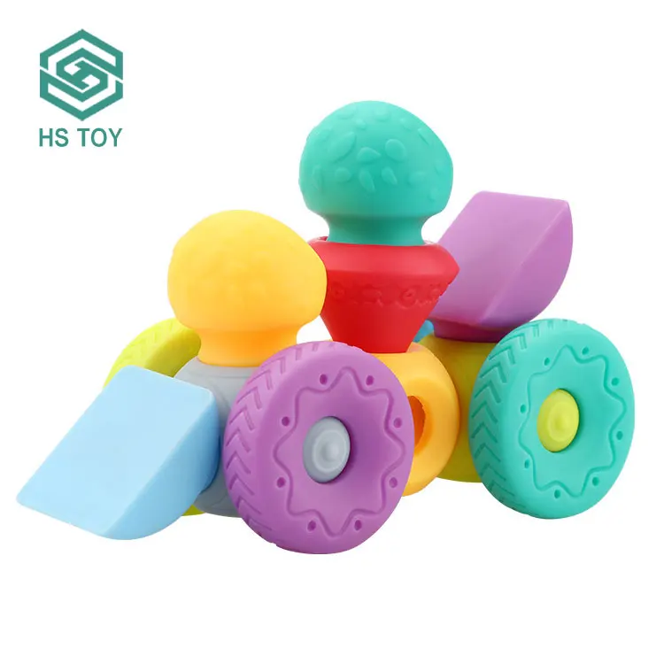 HS DIY Early Educational Soft Glue Silicone Baby & Toddler Toys New Soft Play Building Blocks Puzzle With 13 PCS
