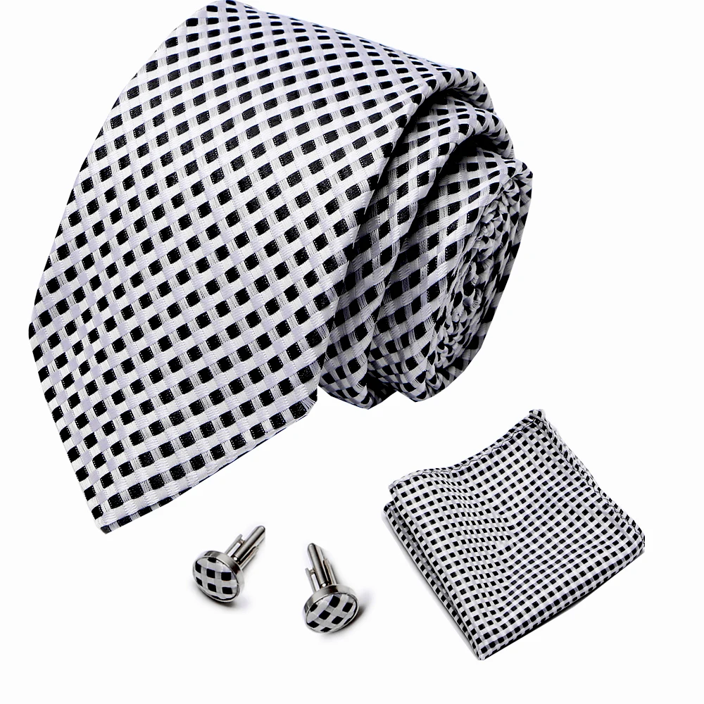 2.95inch(7.5 Cm) Width Plaid Blue Man Tie Handkerchief and Cufflinks Gift Box Packing Many Color