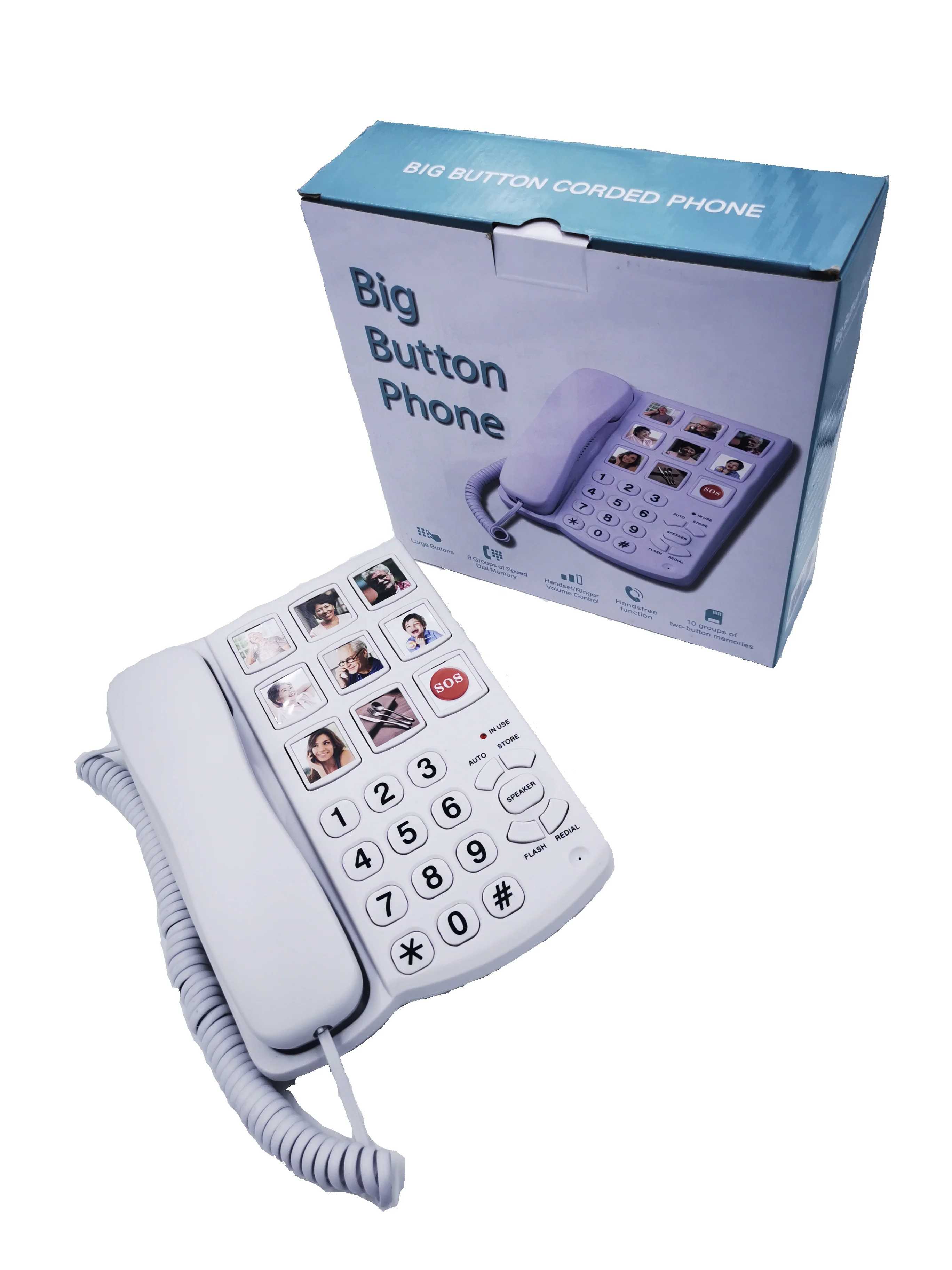 Big Button White Corded Hands Free Home Phone Telephone Large Number Fixed Landline Desktop Phone For Elder Old Man Woman