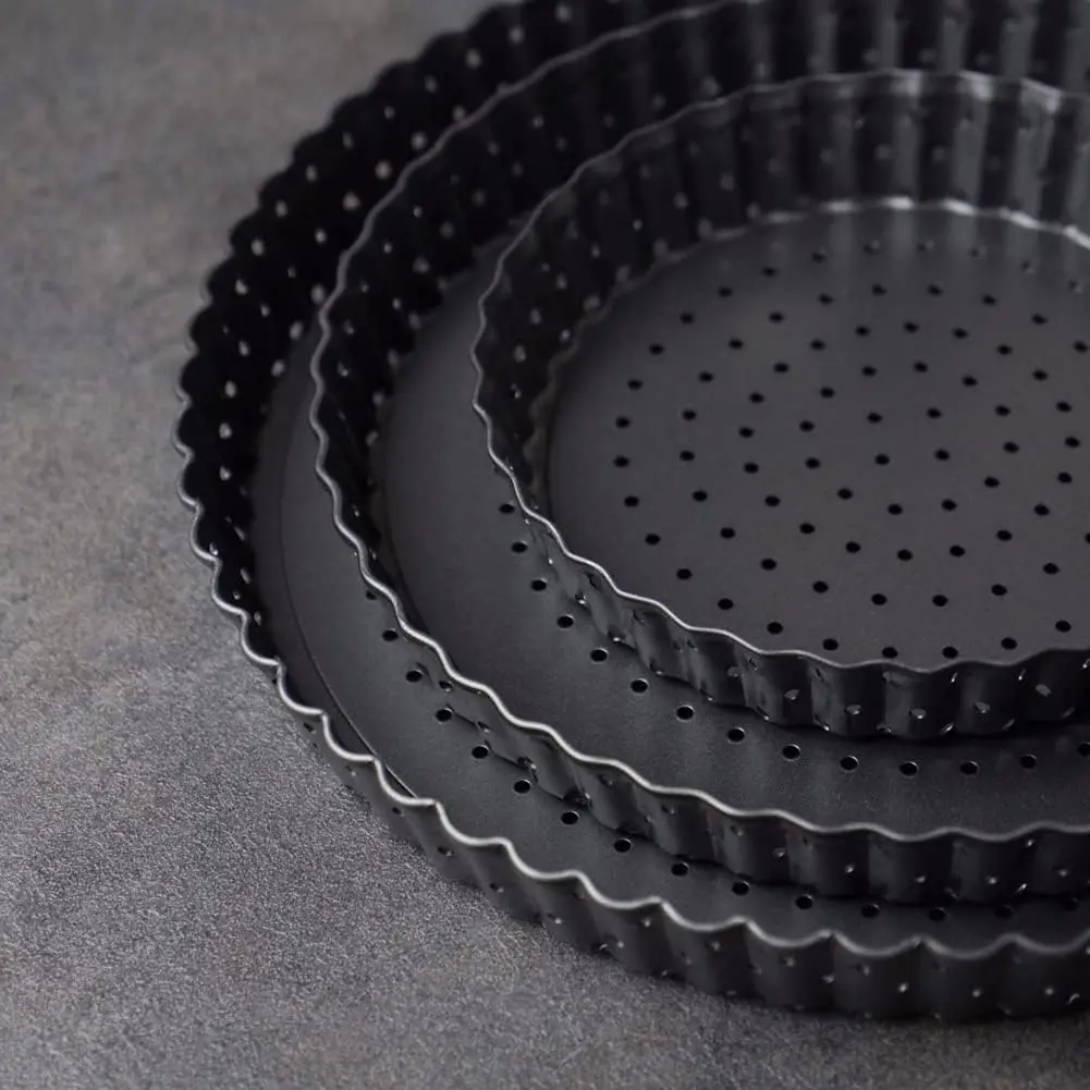 1 Piece Tart Pan 5inch Shell Carbon Steel Tart Molds Kitchen Cooking Pan Pizza  with Holes and Removable Bottom, Black