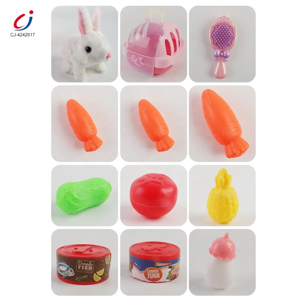Chengji newest design electric pets rabbit plush toy simulated walking feeding pet care play vet set for kids