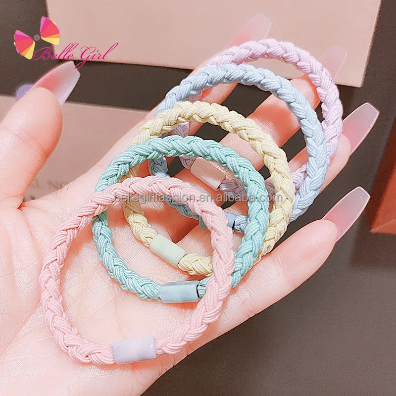 BELLEGIRL wholesale free sample fashion hair bands for women kids multi solid high quality polyester elastic twist hair ties