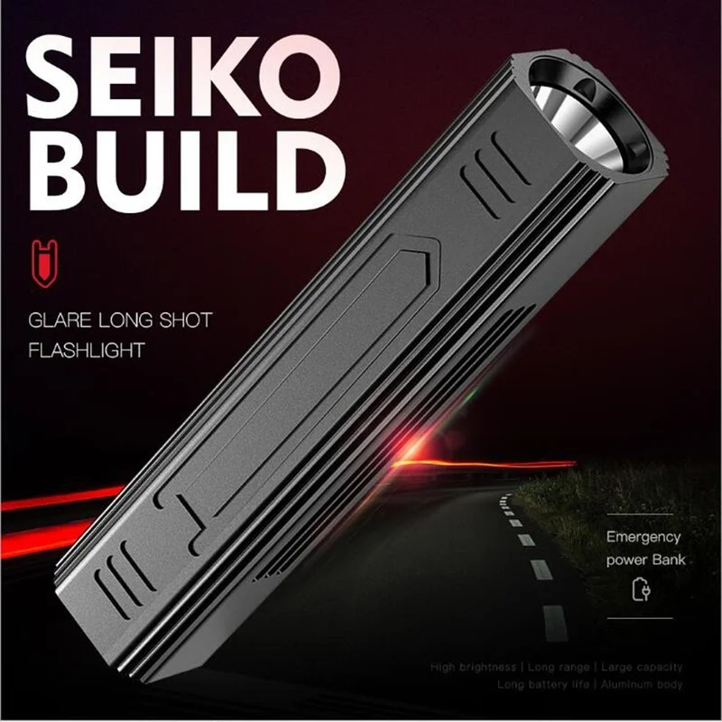 Original XM-L T6 Power Bank Led Flashlight Torch Waterproof Built In Battery Shock Resistant Self Defense Hard Bulb Light