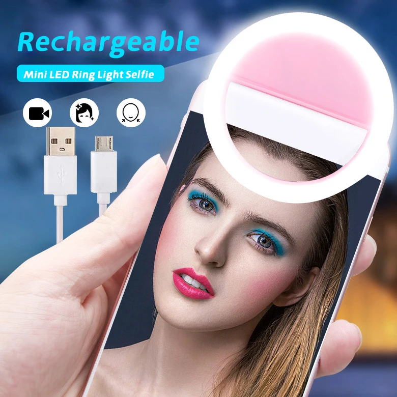 Rechargeable  Led Aros De Luz Para Celular Aro De Luz Mini RingLight Selfie Anneau Lumineux Led Phone Ring Light Mini Selfie