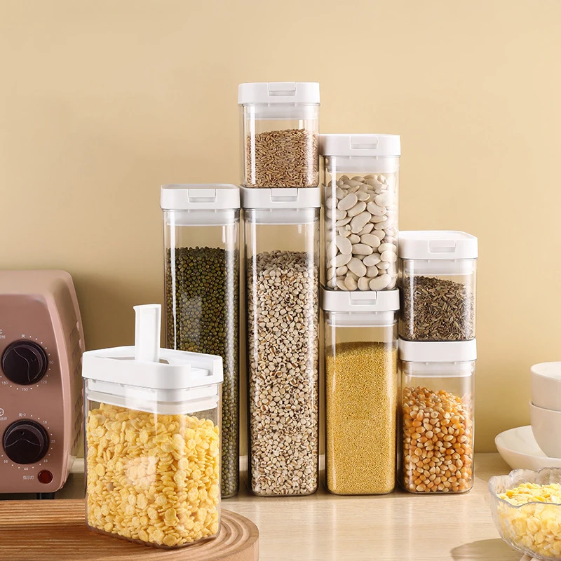 Multifunctional Storage Sealed Jar Square Storage Jar Transparent Plastic Eco Friendly Lid Tank Kitchen Tea Canister Jar