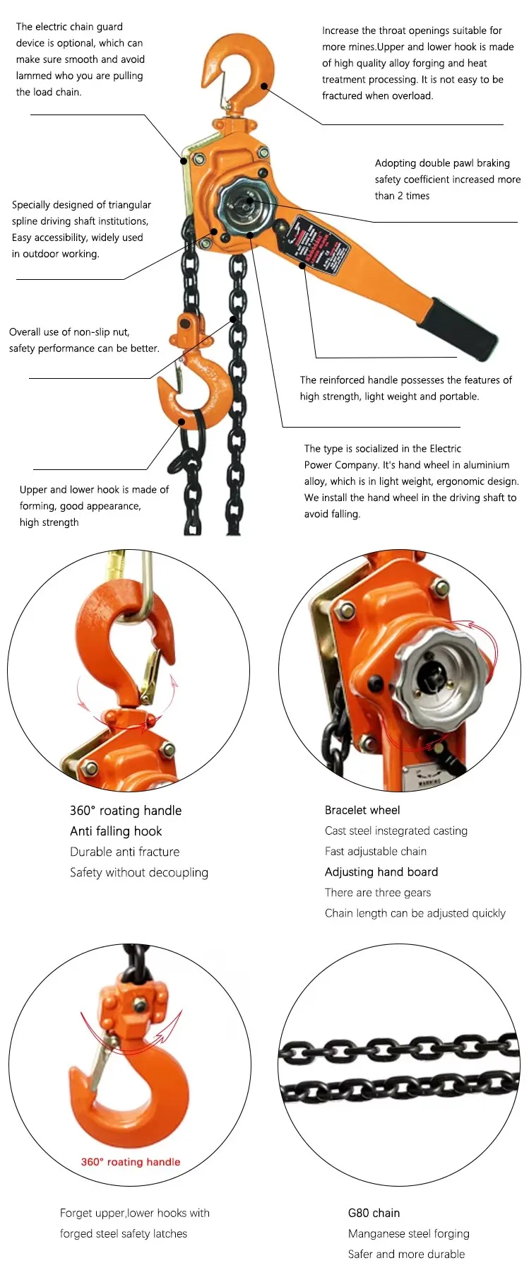portable small 500kg 0.5ton 0.75ton 1ton Lifting tools manual hoist Chain Block hand lever hoist
