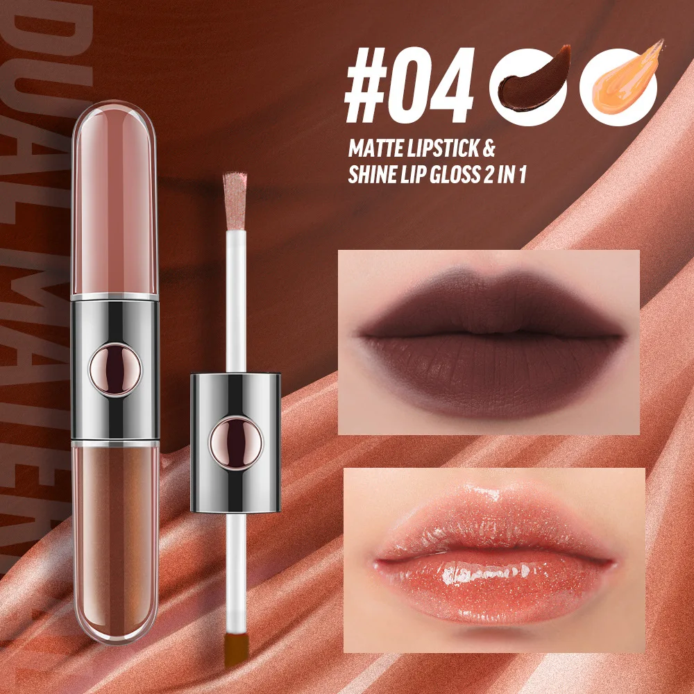 Custom private label lip honey double ended 2in1 lip double sided tube double headed Liquid  lipstick lip gloss