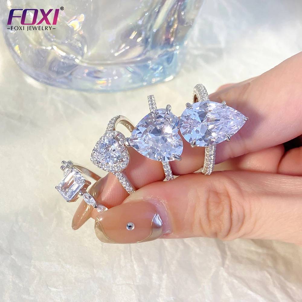 Wholesale customization Silver Jewelry 925 Sterling Silver white gold plated Rectangular cut zircon 925 Silver Rings for women