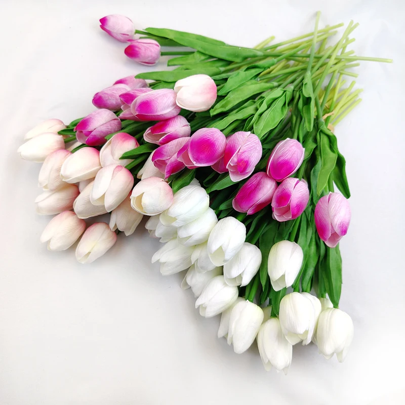 Soft Glue Faux Tulips Artificial Real Touch Flower Silk Flowers White Tulips For Home Wedding Decoration