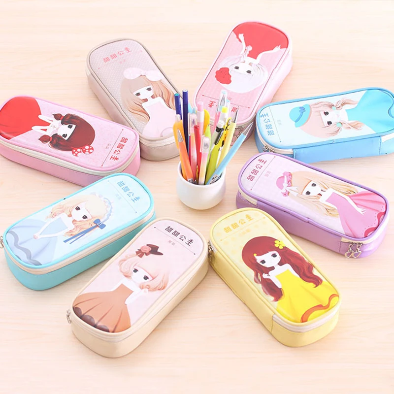 Princess printed pen bag large capacity  PU pencil case new school supplies wholesale