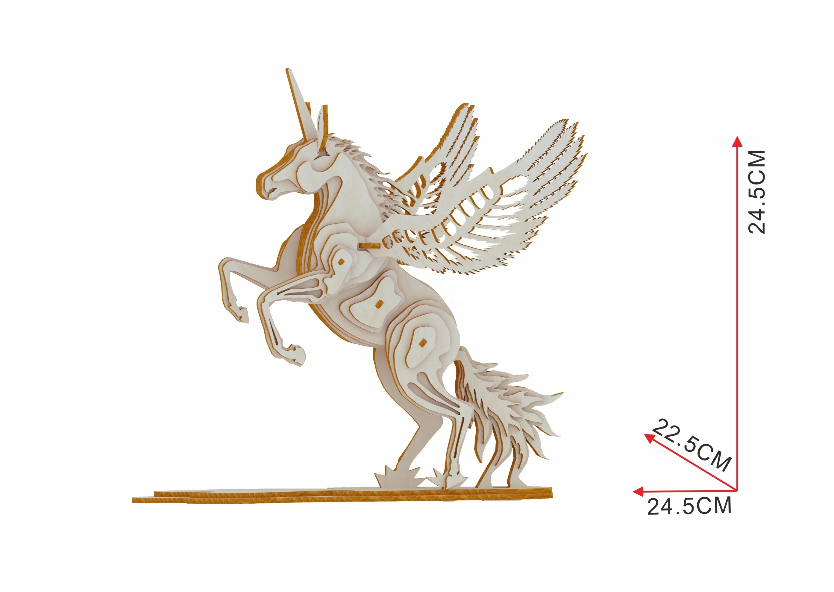 Ready to ship wholesale  laser cutting children educational Toy  Eco-friendly 3d wooden animal puzzle unicorn flying horse