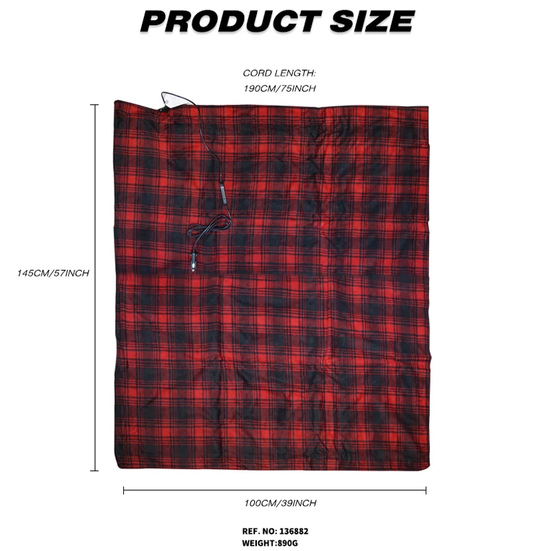 Car Blanket Heated 12V  Electric Travel Blanket Back Cushion For Car and RV For Cold Weather