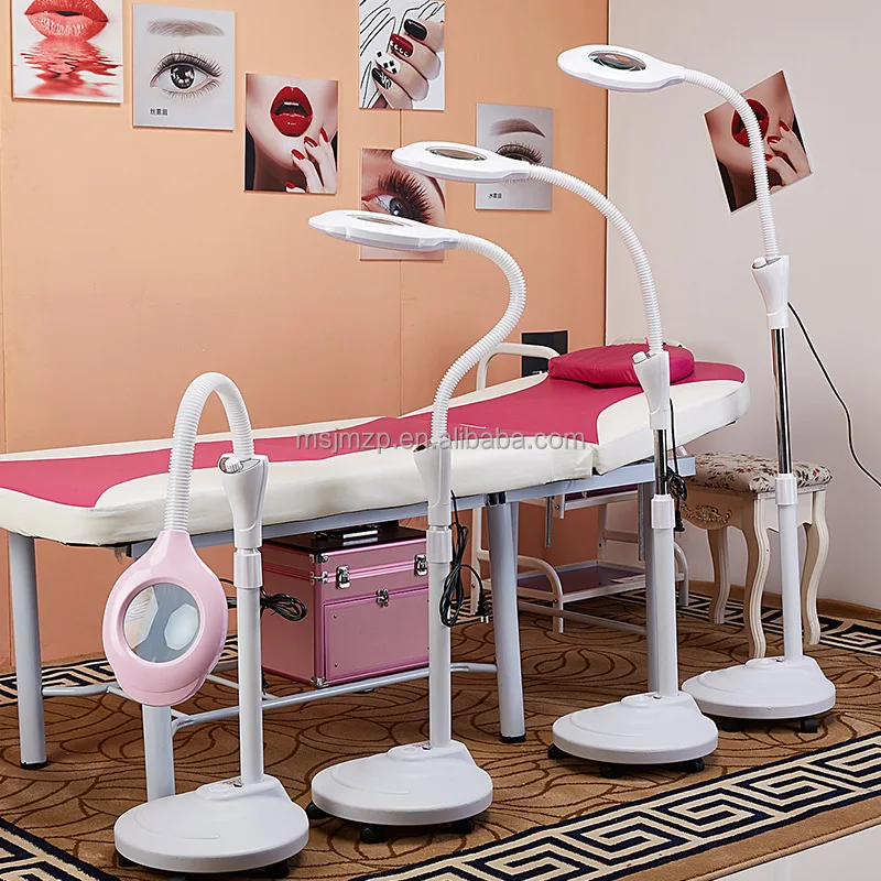 Beauty salon LED lamp with tray magnifying glass adjustable floor lamp nail and eyelash tattoo lamp