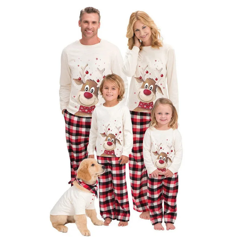Homewear Christmas Costumes Child and Parent Outfit Long Sleeve Reindeer Family Pajama Suit