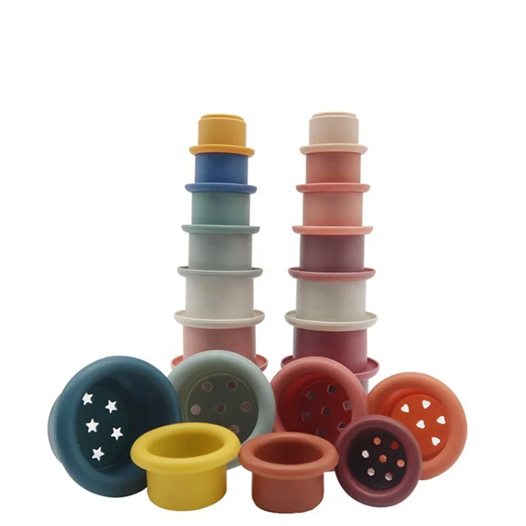 BPA free Silicone Stacking Cup Toys Nesting Montessori Cup Children Educational Toy Kids Learning Activity Baby Bathing Toy
