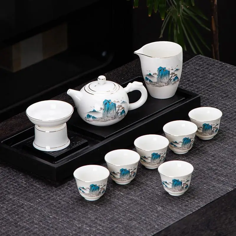 CERAMIC TEA SETS CUSTOMIZED WHITE PORCELAIN GAIWAN TEA CUP SET MASTER HANDMADE TEAWARE GIFTS CHINESE DRINKWARE SUIT