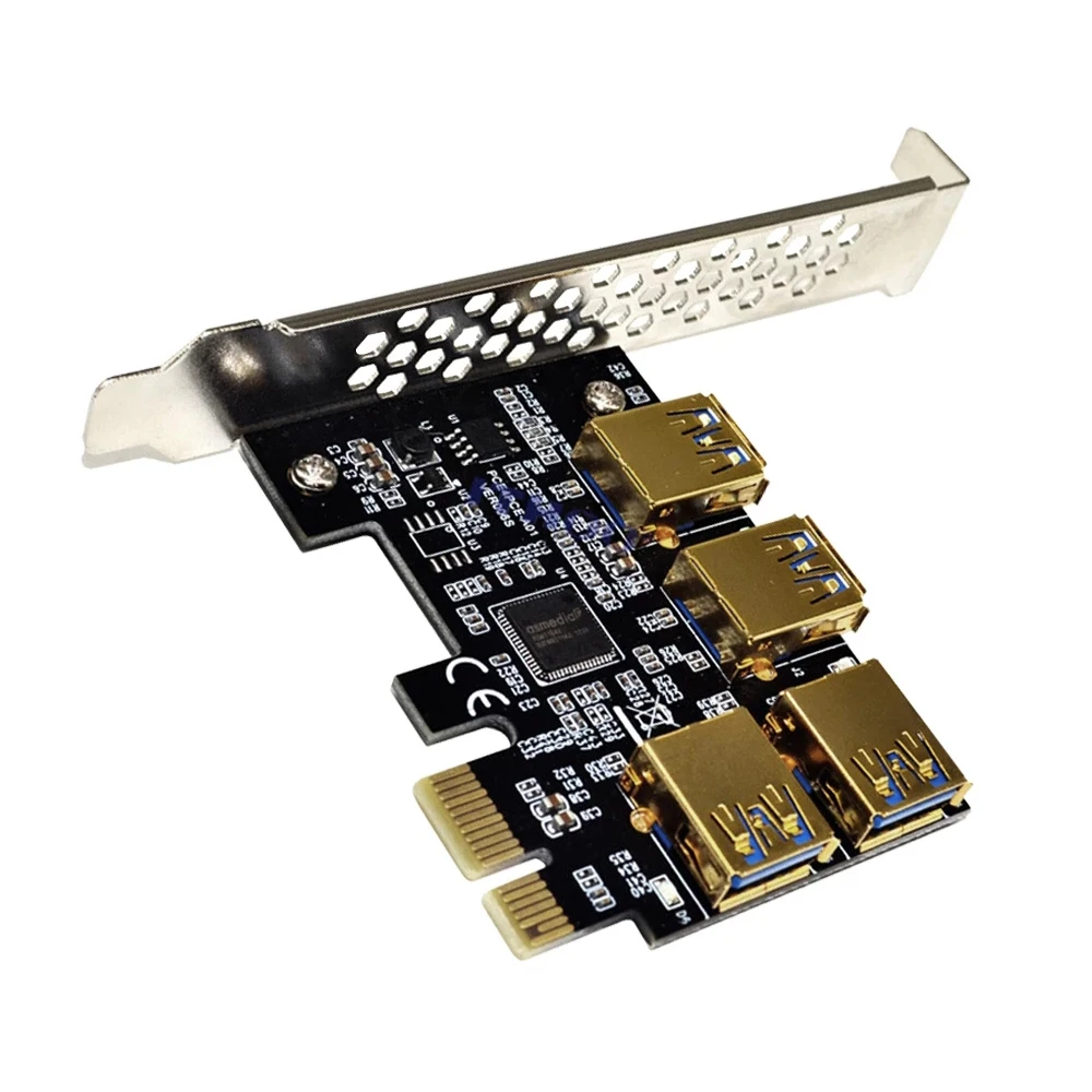 Gold PCI-E Riser Card PCIE 1 to 4 USB 3.0 Multiplier Hub Riser for Video Card Riser PCI Express X16