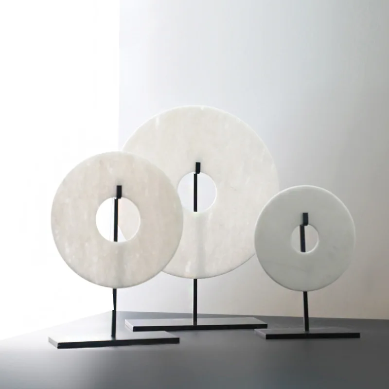 Matt White Round Marble Statue with Metal Base Tabletop Home Decor