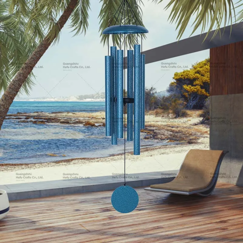 HF 38 inch blue iron cover metal outdoor decorative wind chime