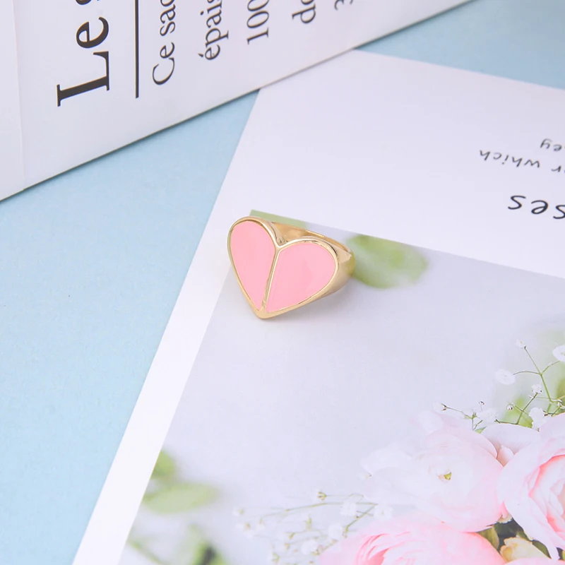 JZ00144D Gold Color Alloy Red Enamel Heart Style Gemstone Rings for Women & Girls for Wedding Engagement Party Anniversary Gifts