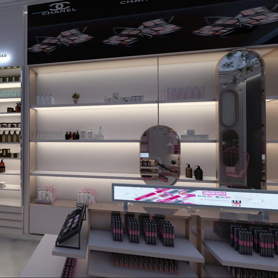 CIRI Custom empty nail polish display stand pink luxury style cosmetic display racks perfume shop MDF display column cabinets