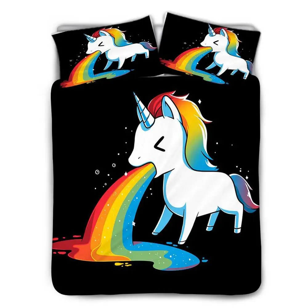3D Digital Print Unicorn Bedding Set Girls Kids Cartoon Home Cover Bed Sheet Set