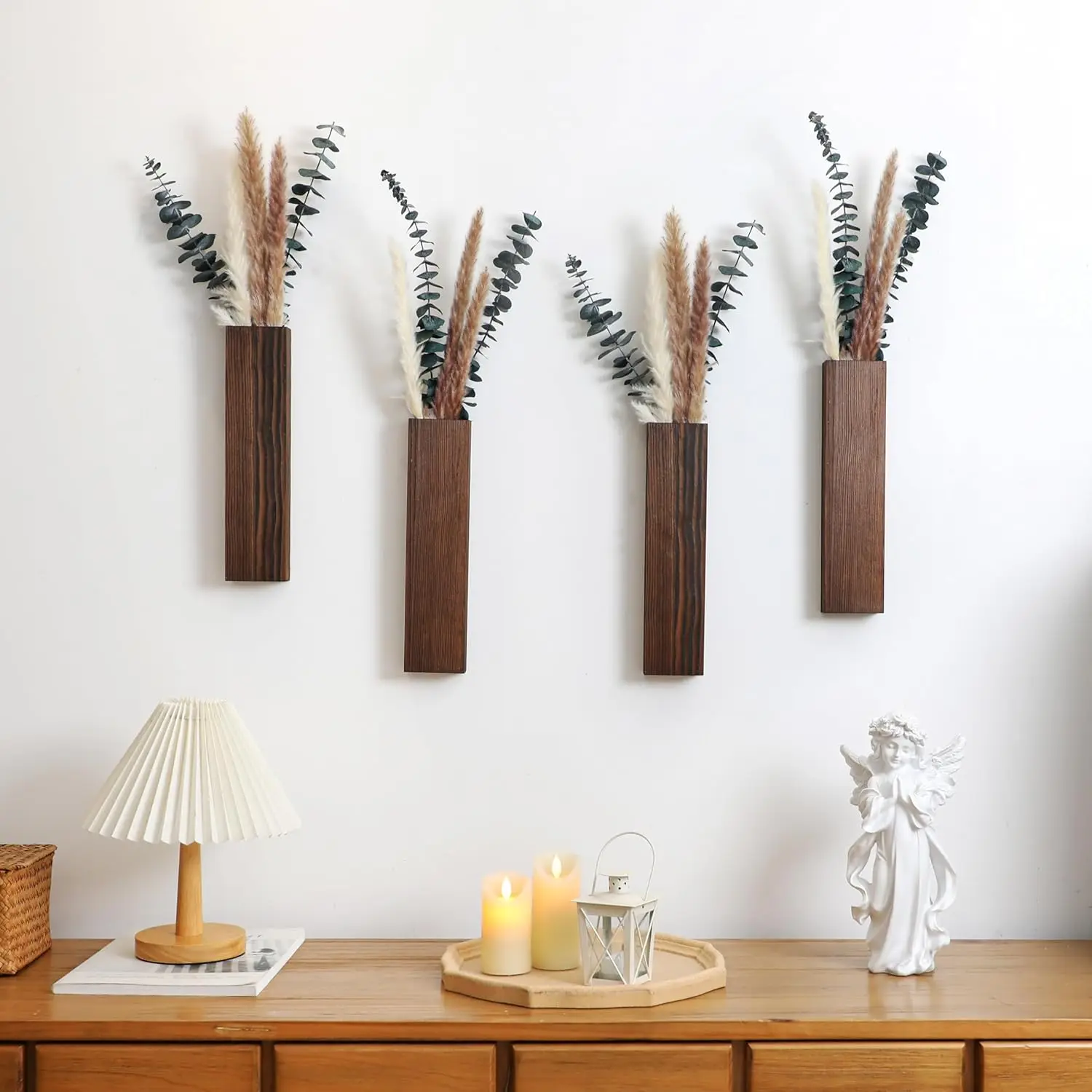 Wood Planter Wall Decor for Artificial Flower Wooden Plants Holders Plant Pocket Vase Hanging for Living Bedroom Dining Room