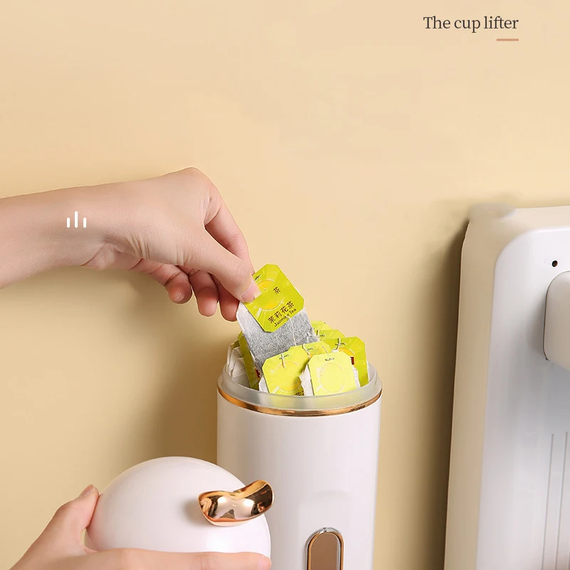 Disposable Water Paper Cup Extractor Holder Dust Proof Wall Mount Cup Dispenser with Storage Box Cup Picker