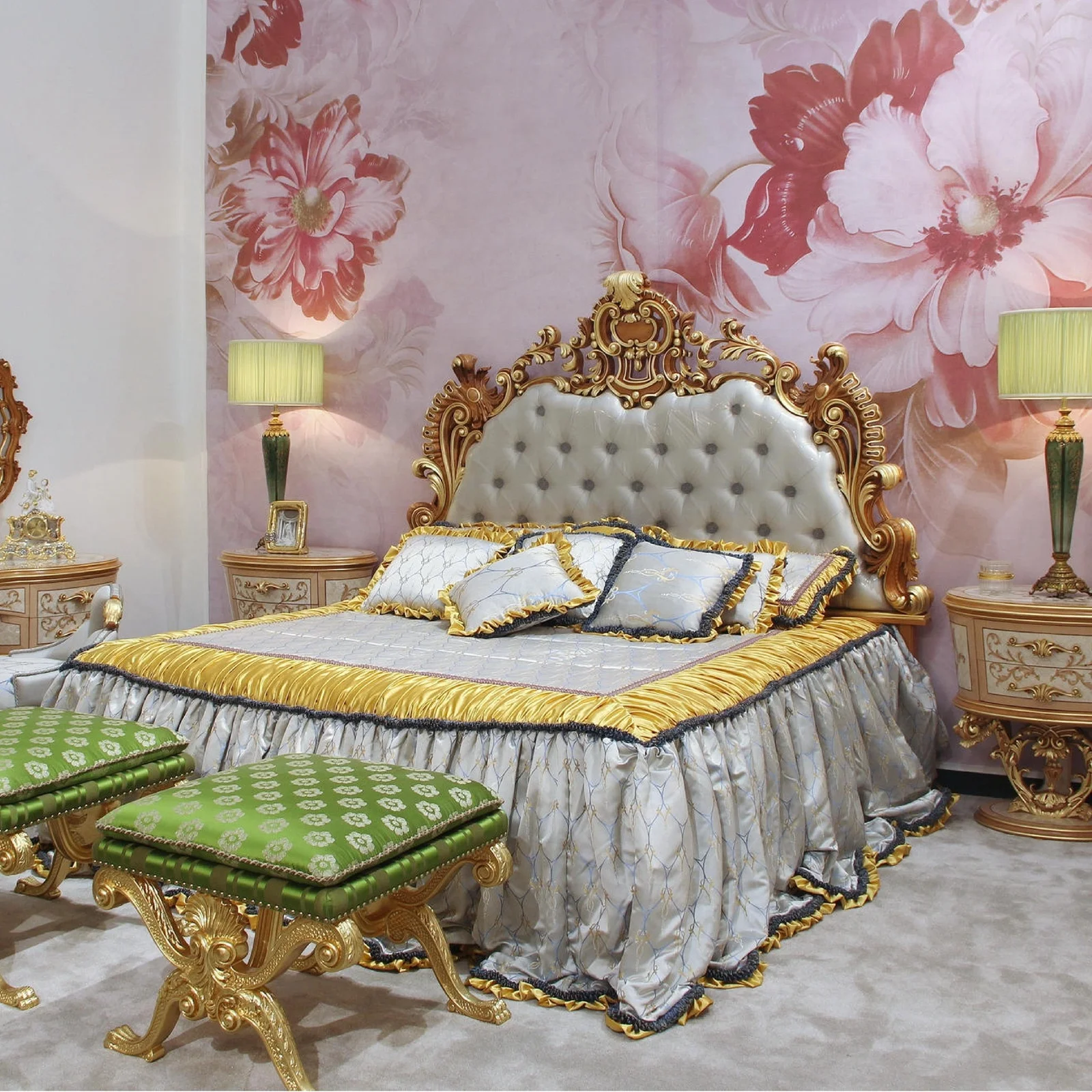 luxury antique king size upholstered beauty solid wood bed