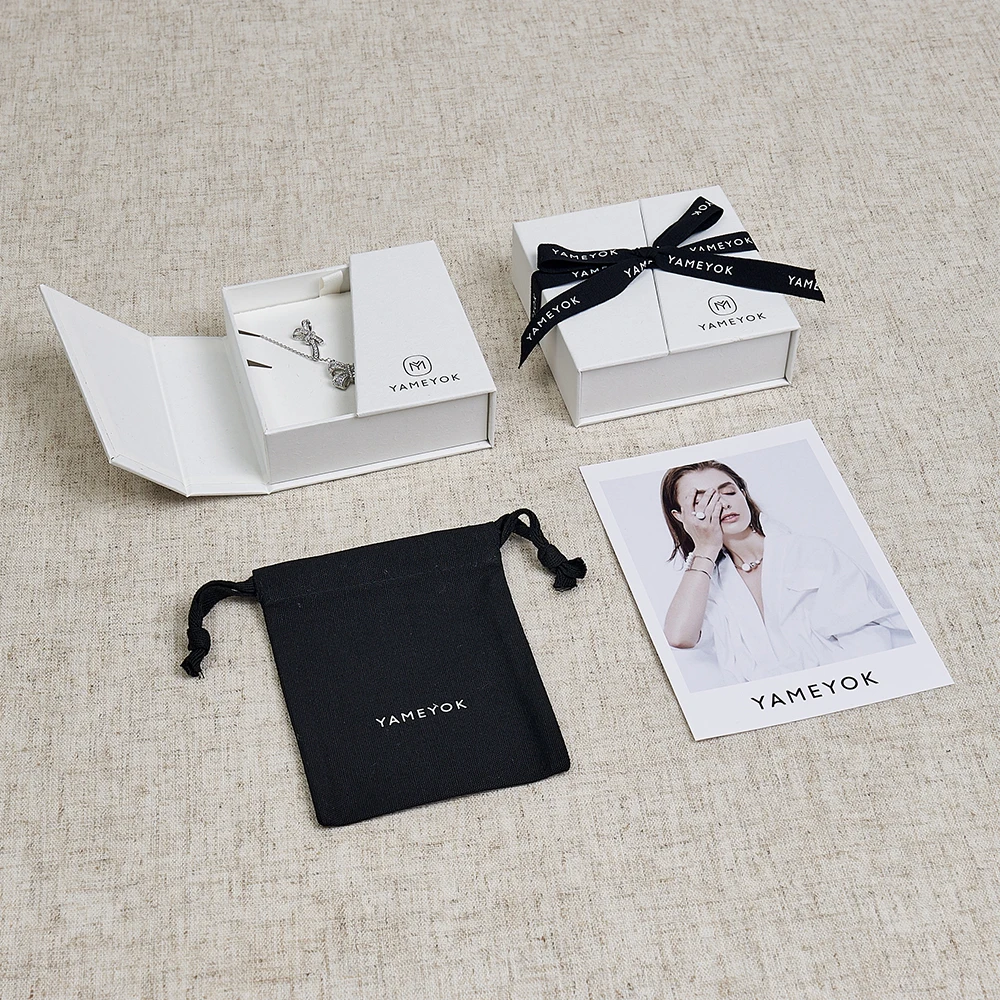 Custom Double Open Door Eco Paper Packaging White Jewelry Gift Box with Ribbon