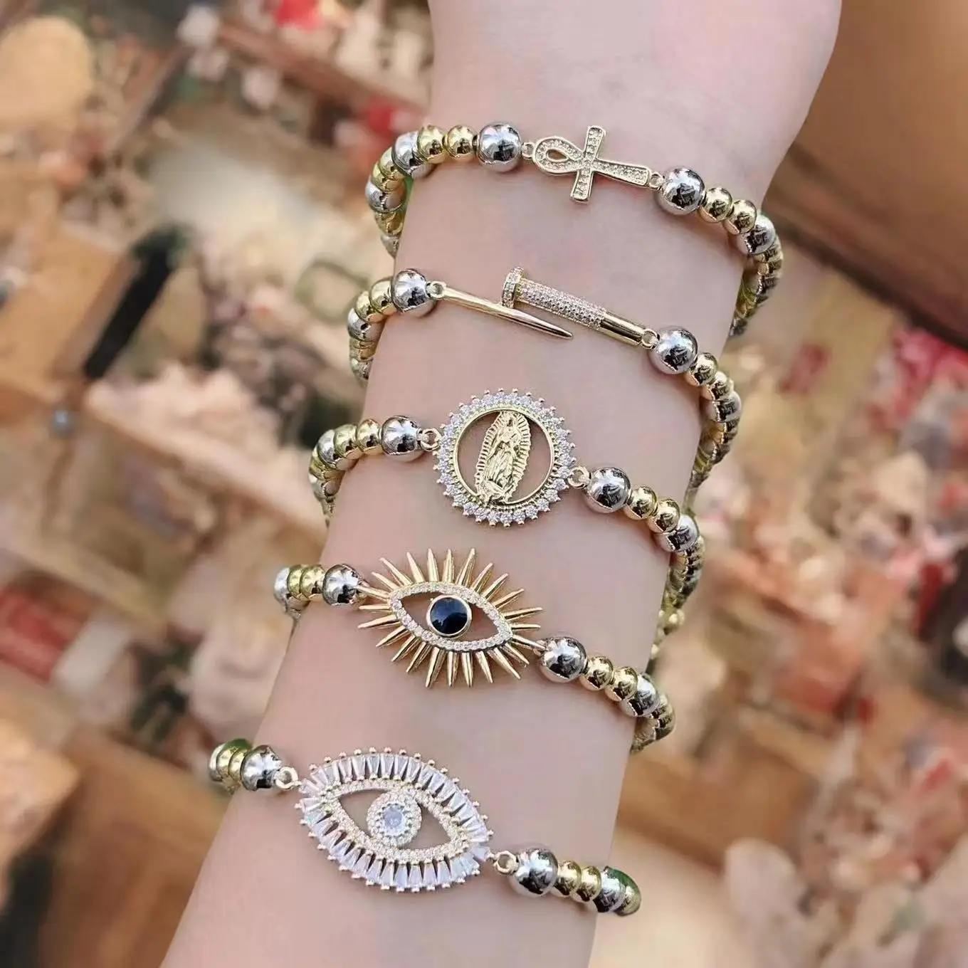 current winning products copper round bead handmade trendy bracelets for women micro macrame jewelry charm bracelet