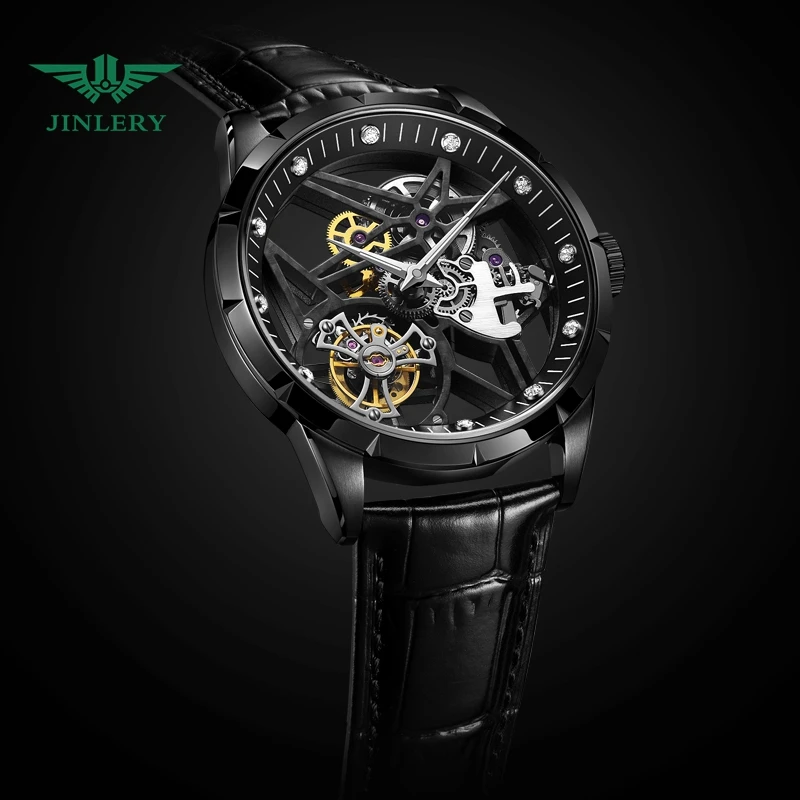 JINLERY factory direct sale hollow tourbillon customizable LOGO waterproof tourbillon mechanical watch for men