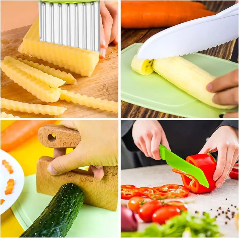 Customized Kids Knife Set Vegetable Cake Kitchen Knife Set Hands Free Plastic