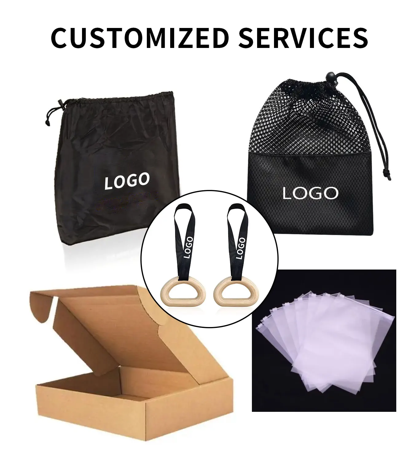 Custom Logo Fitness Non-Slip Gym Handle Double Circle Pull Up Handle Deadlift Handles Gymnastics Rings