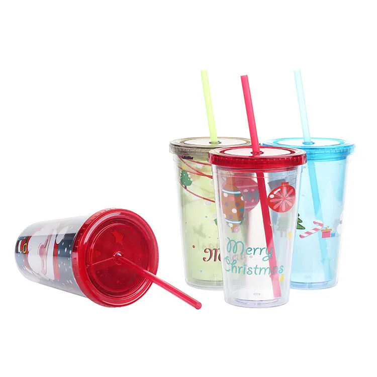 Manufacturer supply promotional 16oz paper insert reusable drinking double wall travel coffee plastic cups with lids
