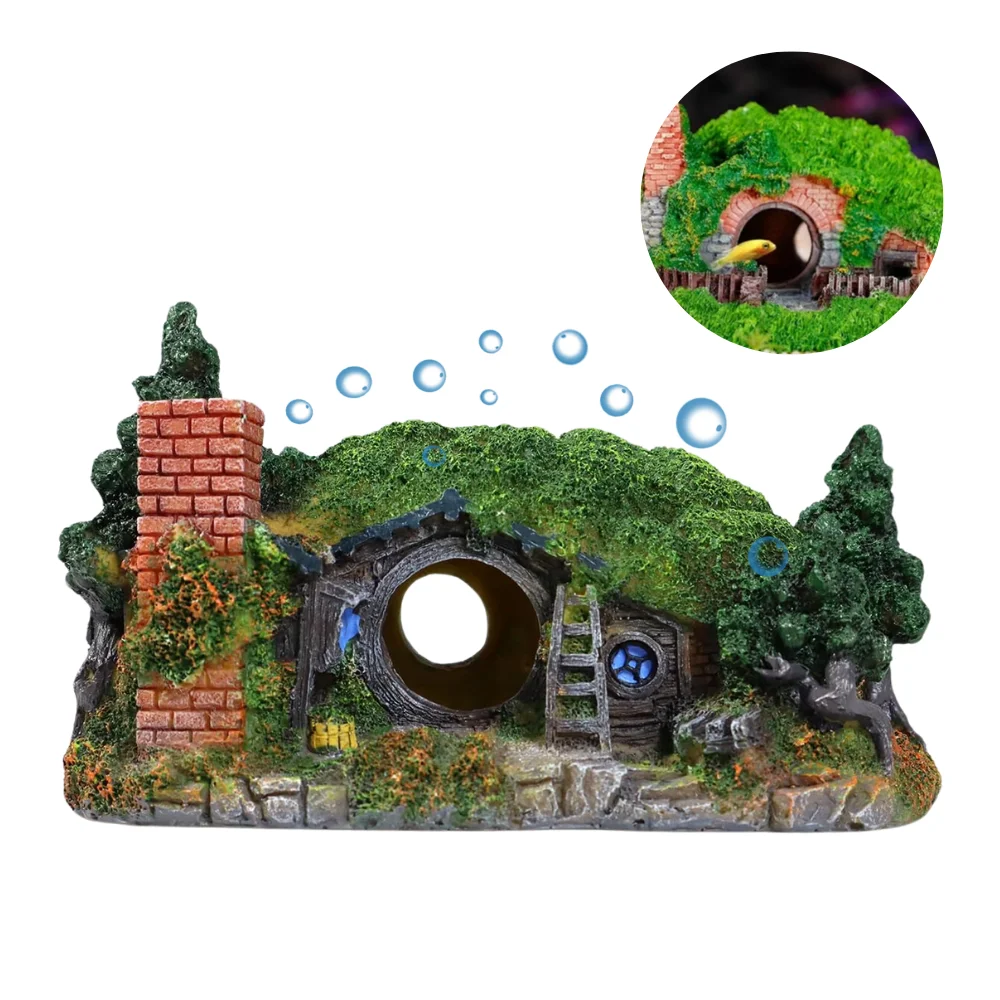 Large Aquarium Decoration Hobbit House Cave Fish Hideout Reptile Hole Shelter Landscaping