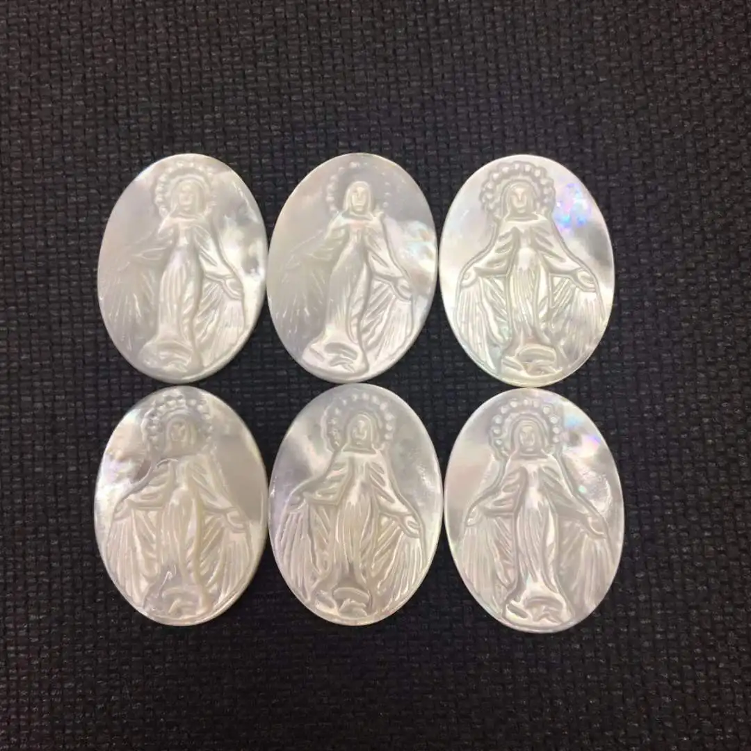 hand carved Saint Maria shell bead white oval shape shell  for DIY jewelry