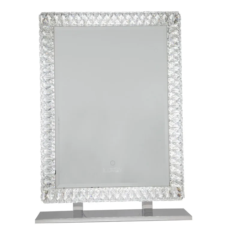 
ILUMAY rectangle tabletop glass Sparkly crushed diamond vanity mirror with 3 color lights 