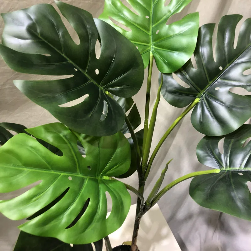 Decorative plant artificial green leaf turtle back leaf tree fake monstera plant potted plastic bonsai indoor