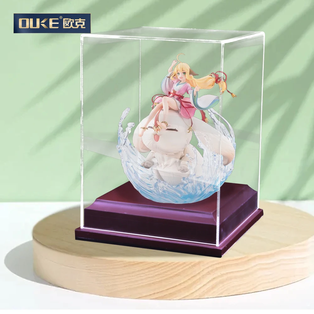 Custom multi-function acrylic box acrylic toy display box with wood base square handcraft acrylic display stand box