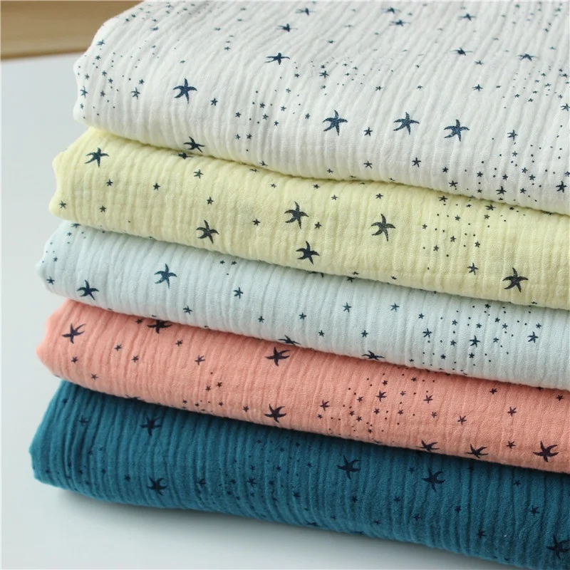 
100% cotton double crepe gauze sleepwear baby blanket kids fabric starfish print 